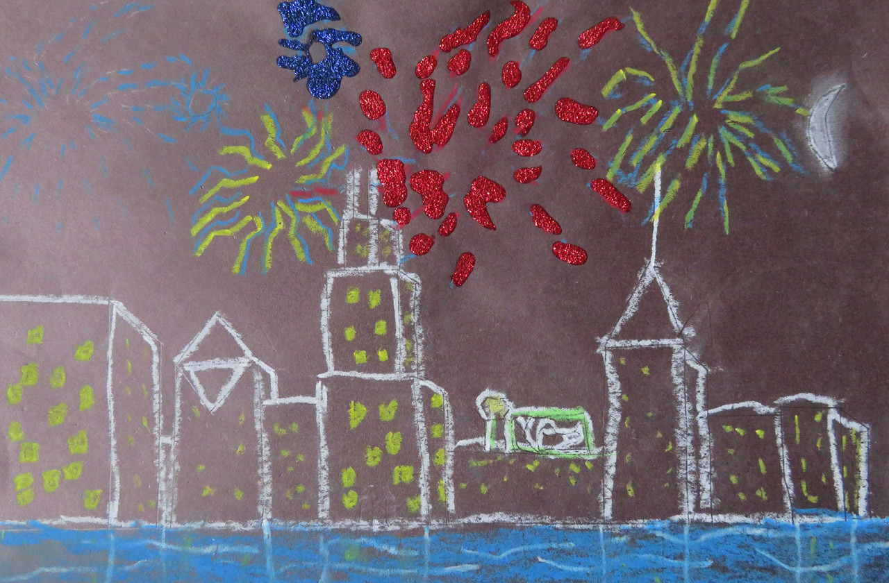 Chicago skyline with fireworks