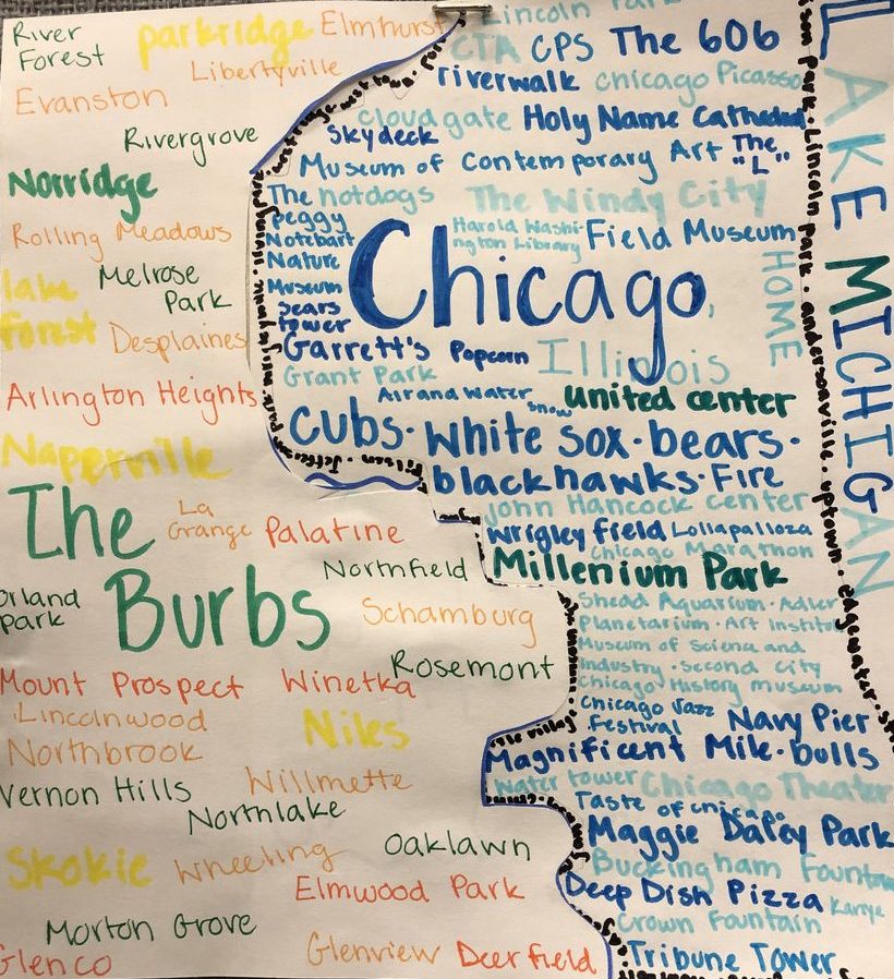 Map of Chicago made out of words and letters