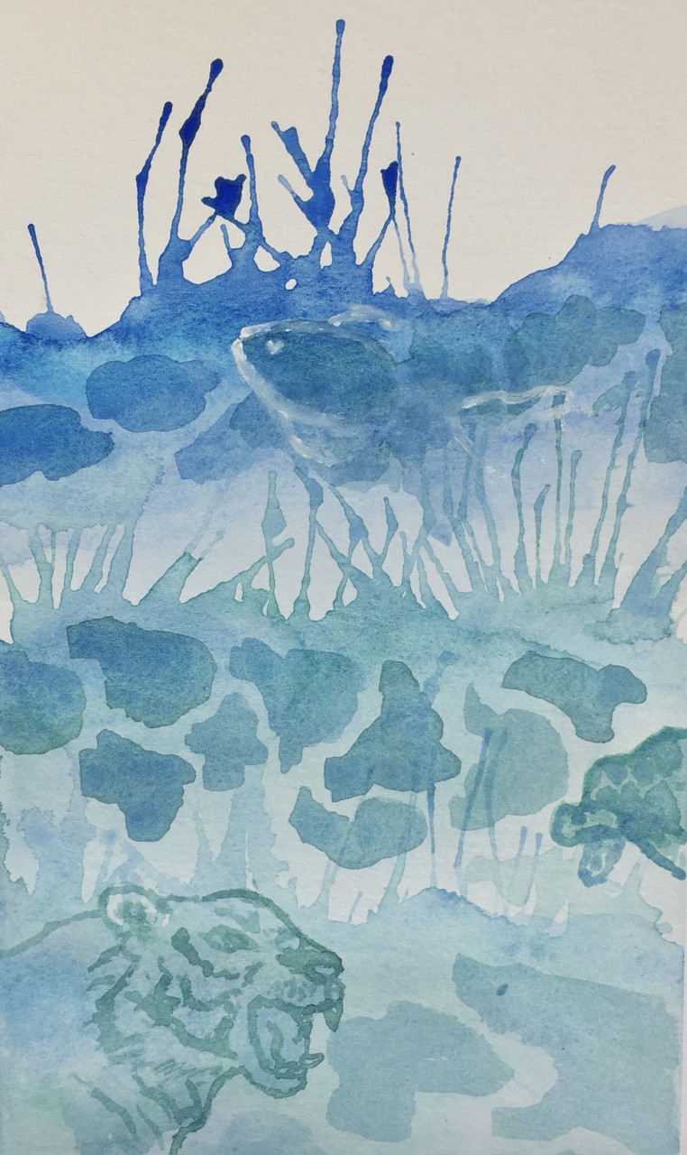 Watercolor of animals under water