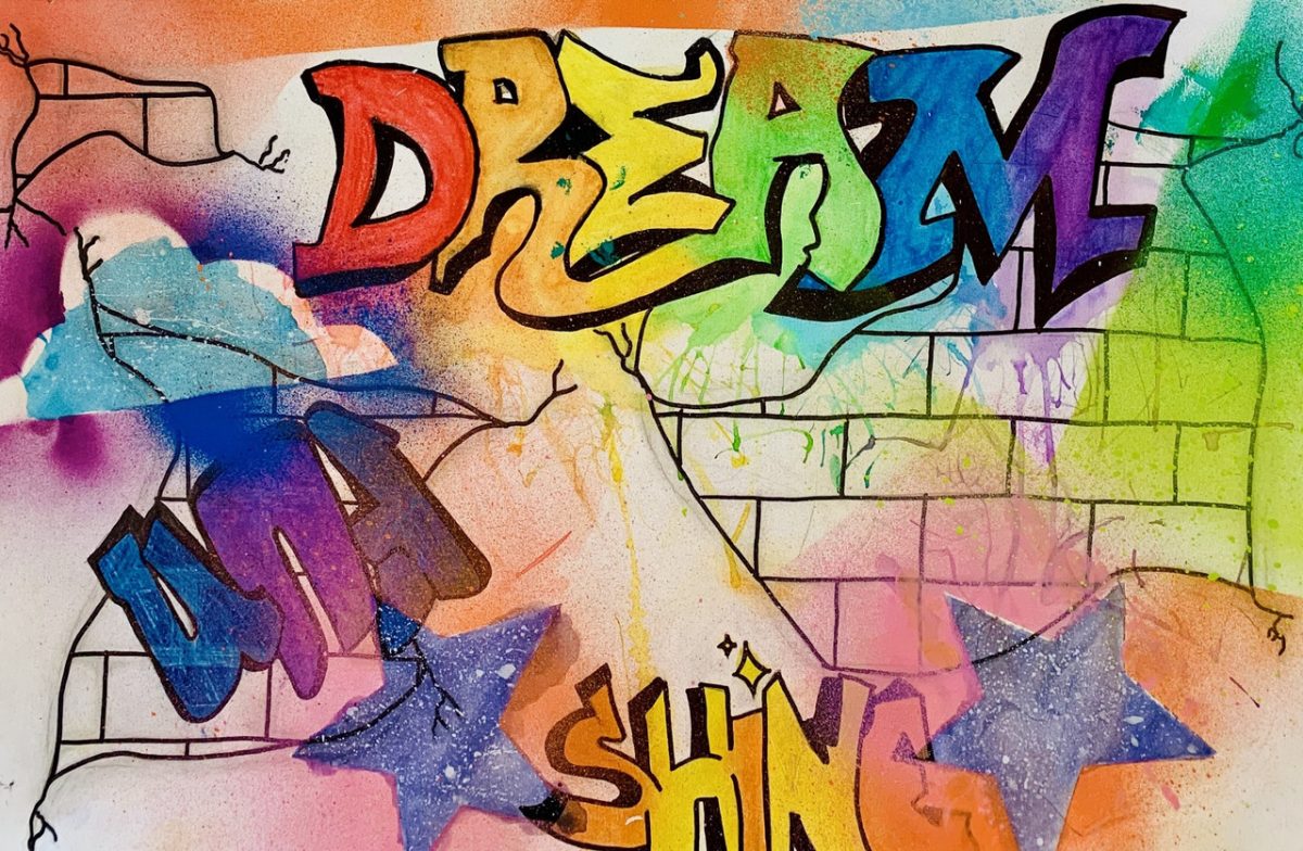 brightly colored grafitti style