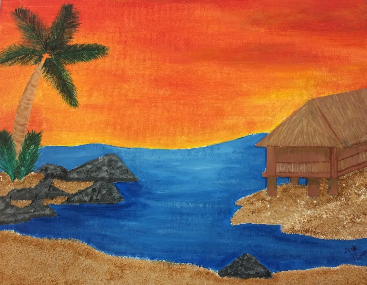 orange sky water sand