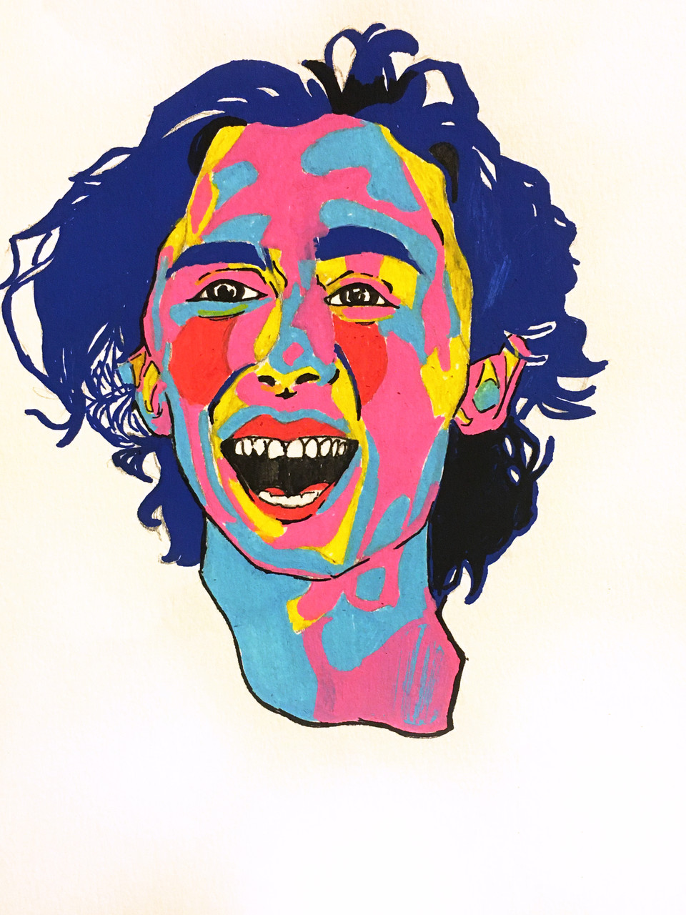 Colorful painting of face on white background
