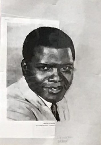 A black and white portrait drawing of a man.