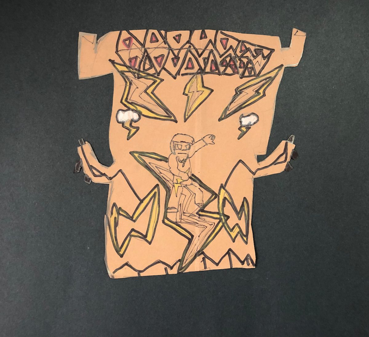 Drawing of character with lightning