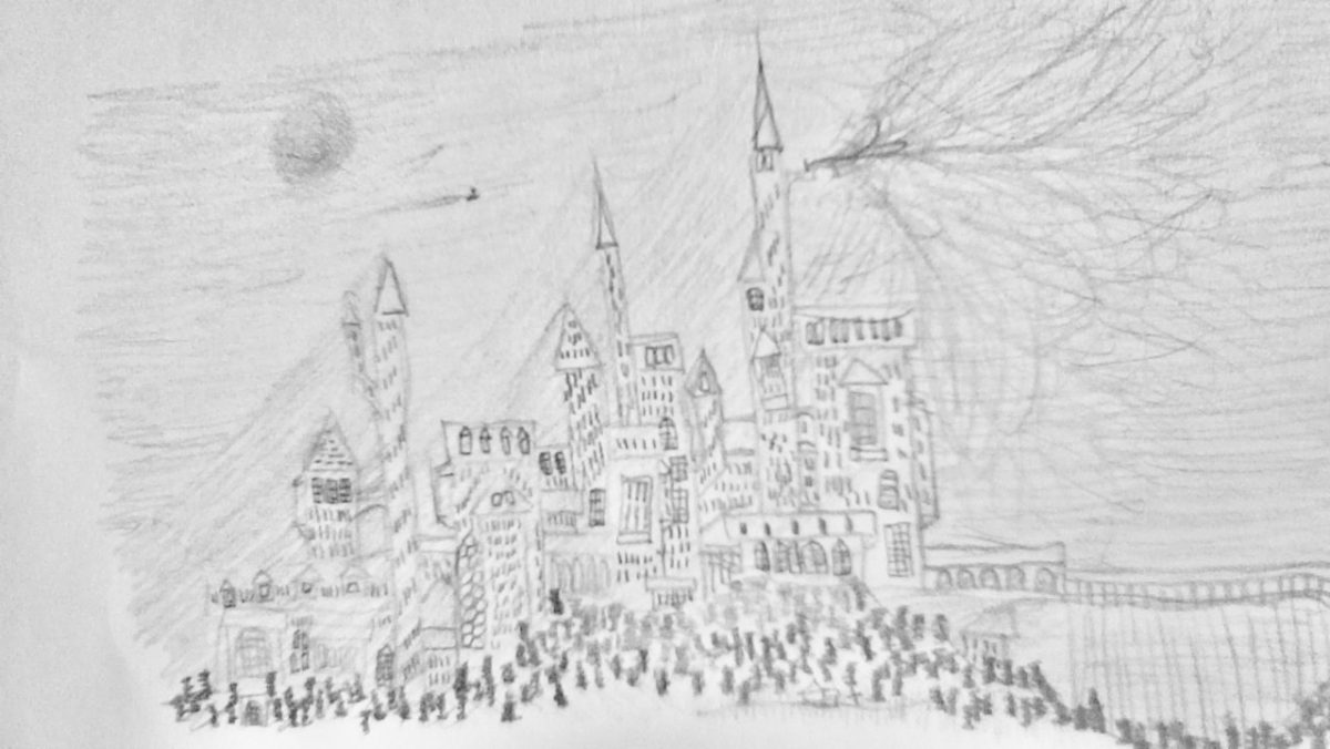 Pencil drawing of Hogwarts castle