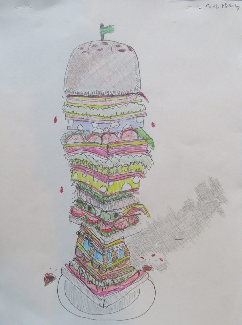 Colored pencil drawing of a sandwich