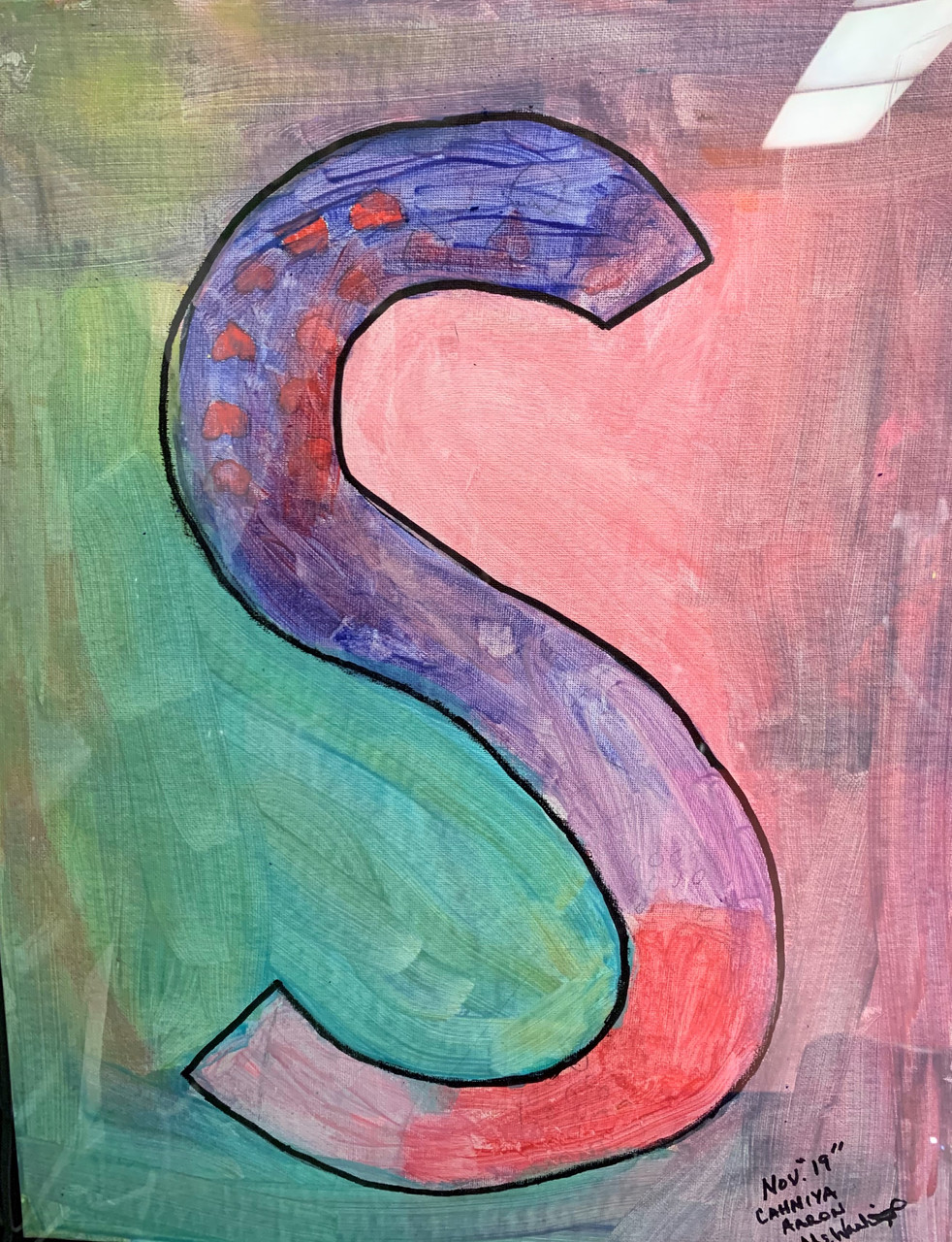an s pink and green
