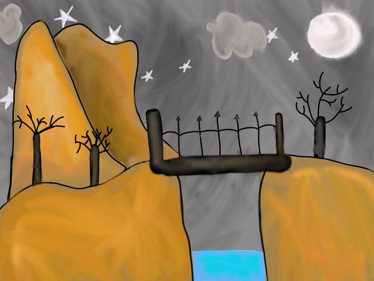 a bridge brown hills night sky