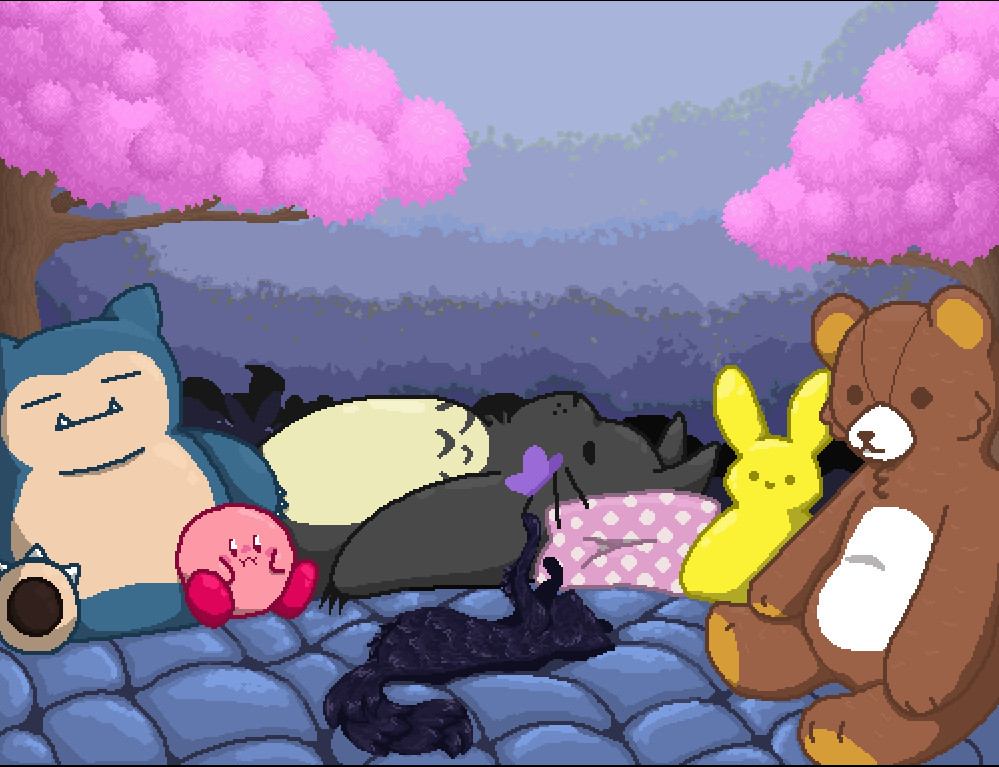 Graphic of stuffed animals on a bed