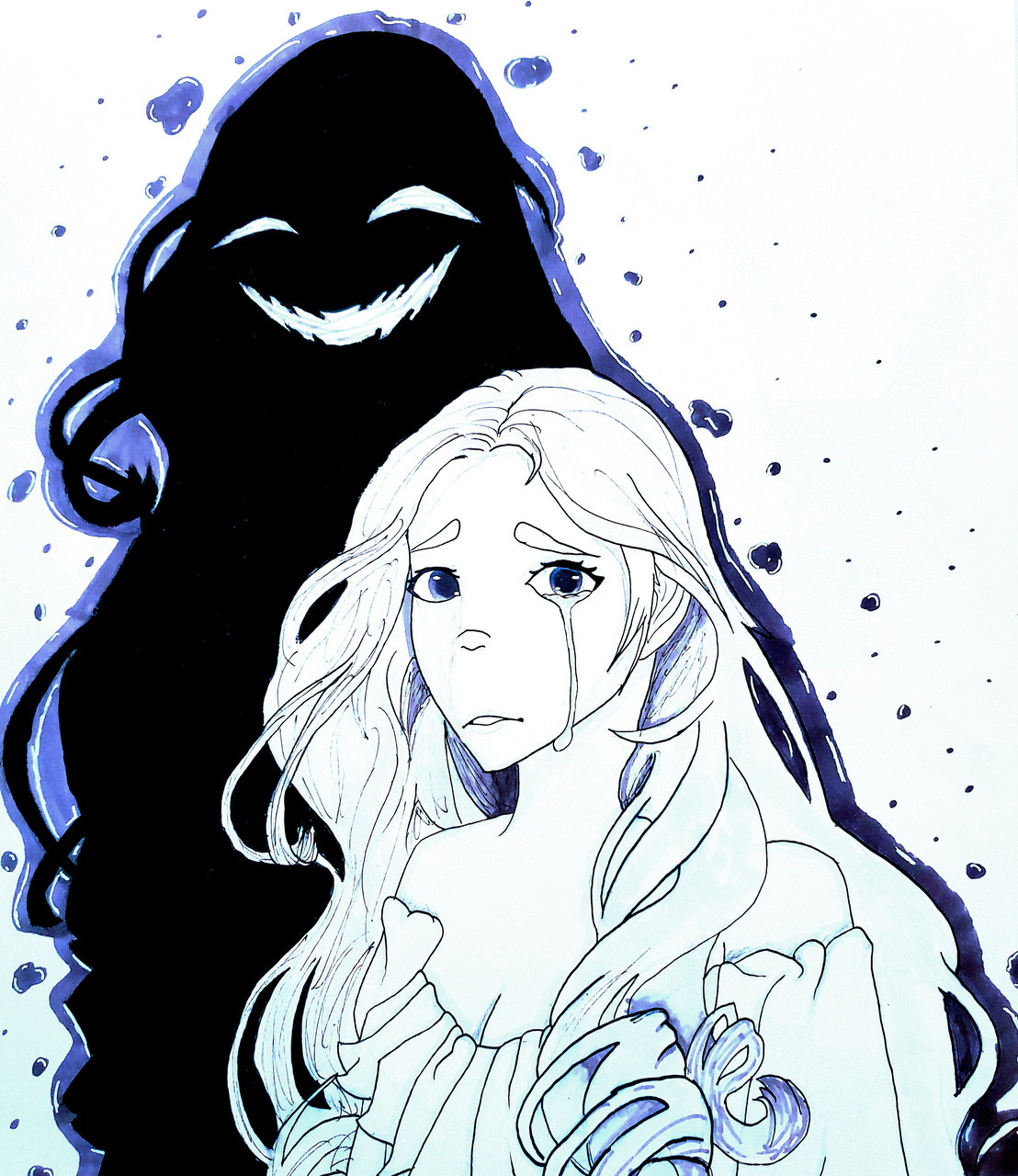 Drawing of a girl with a ghost behind her