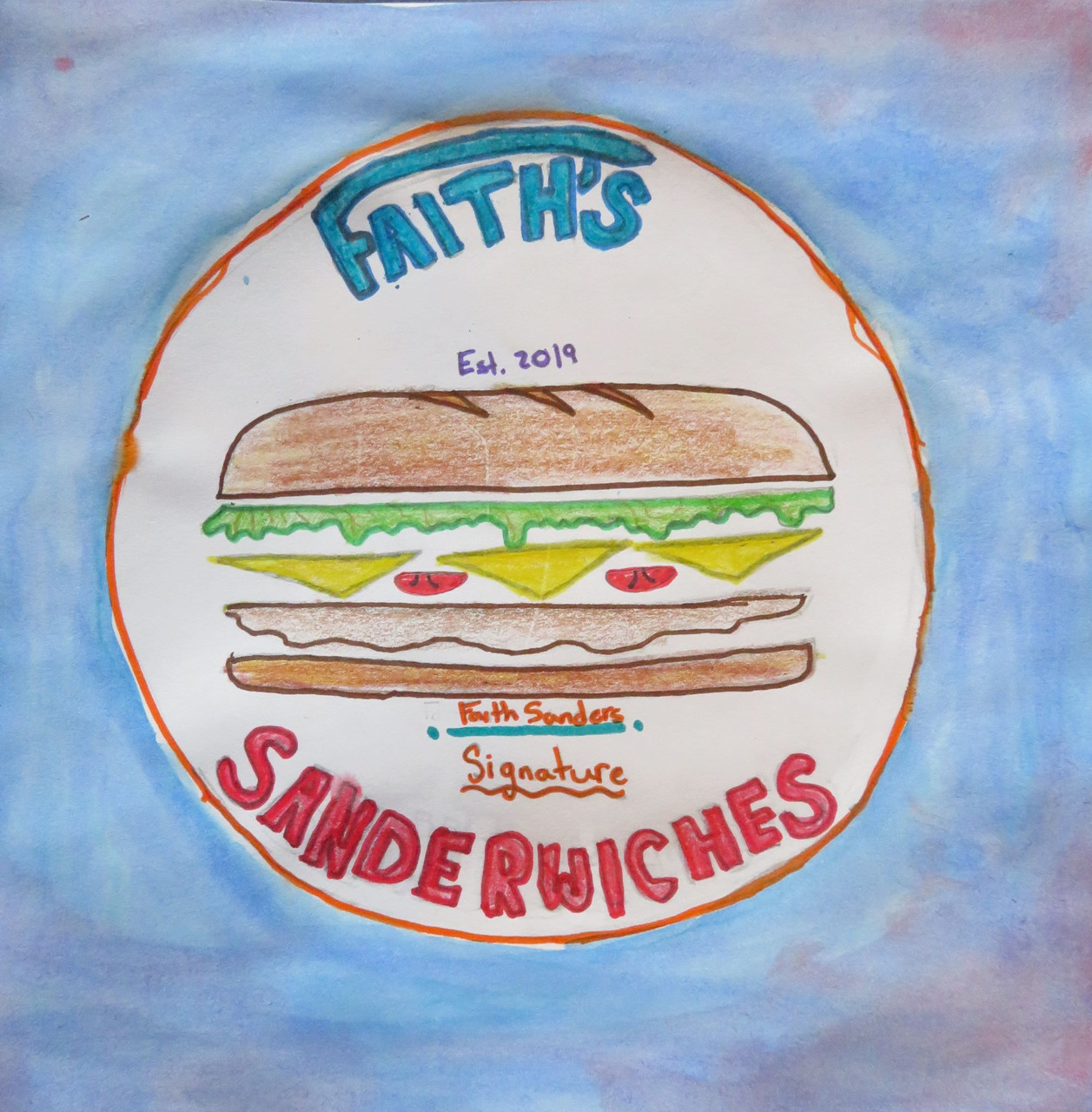 Mixed media piece of a sandwich shop logo
