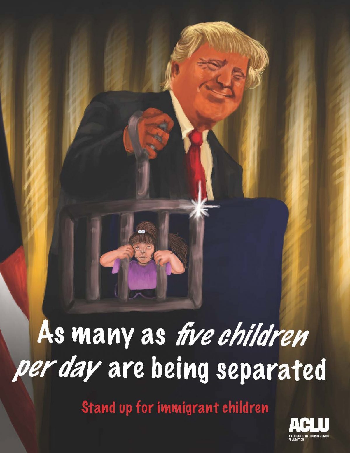Donald Trump holding a cage with a child inside