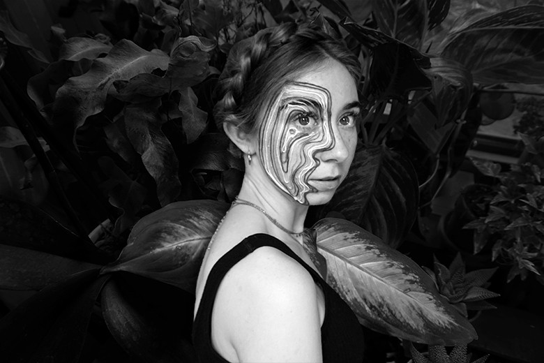 Black and white photo of girl's face