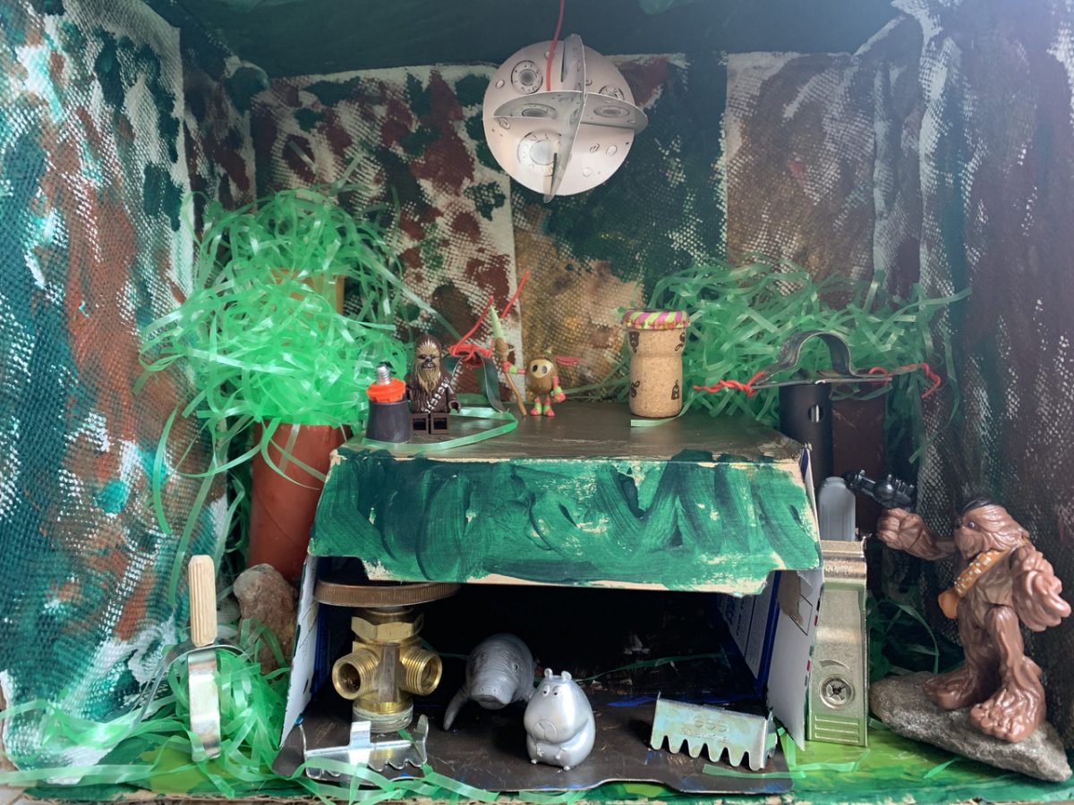 Diorama with found objects and toys