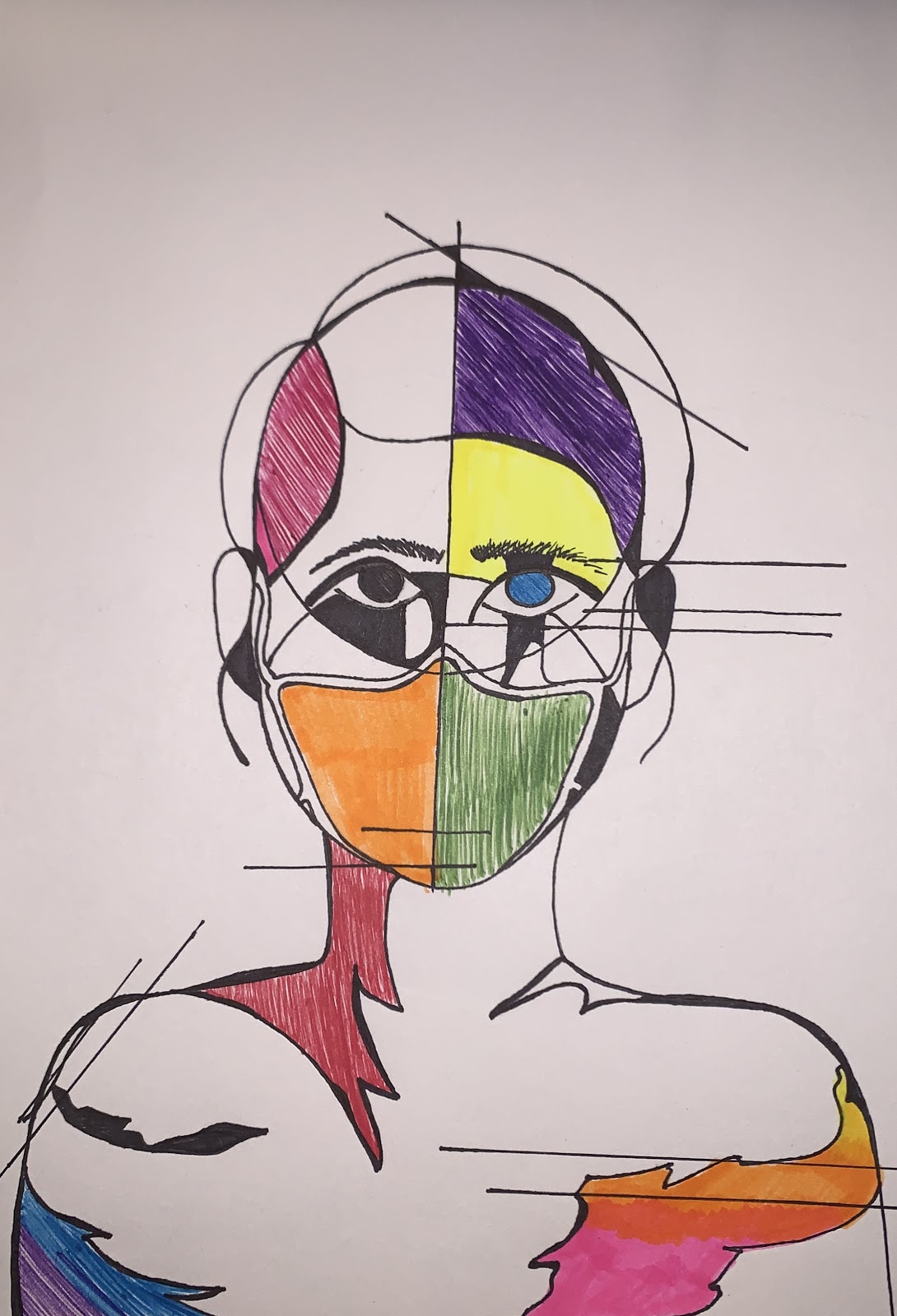 Sketch of a person wearing a mask