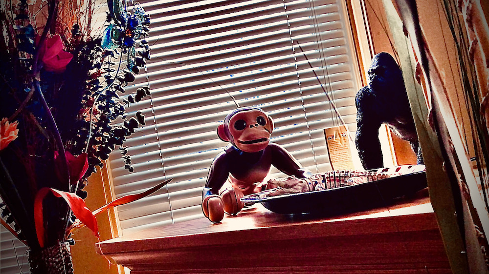 Photo of a gorilla on a window sill