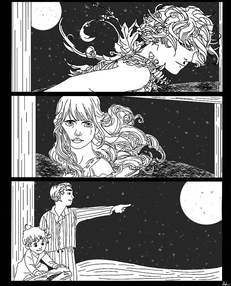 3 panel comic b&w 2 kids in 3rd panel