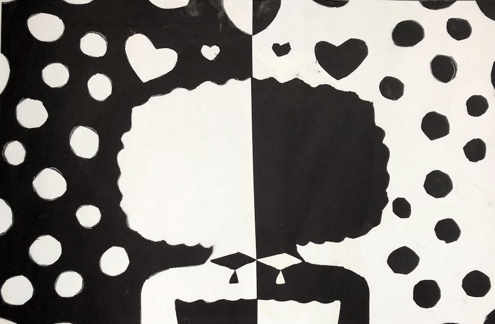 Black and white silhouette with shapes