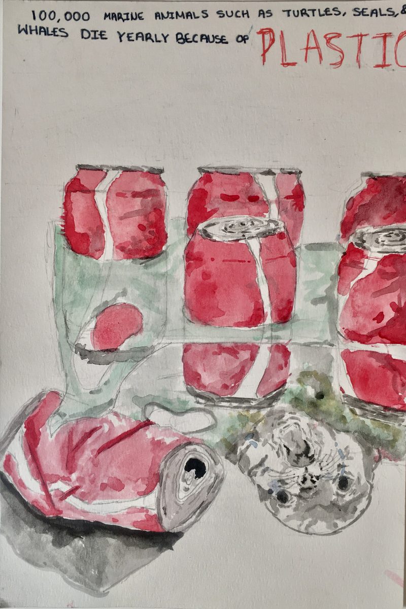 Watercolor of coke cans