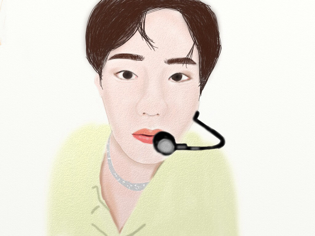 portrait yellow shirt and micro phone