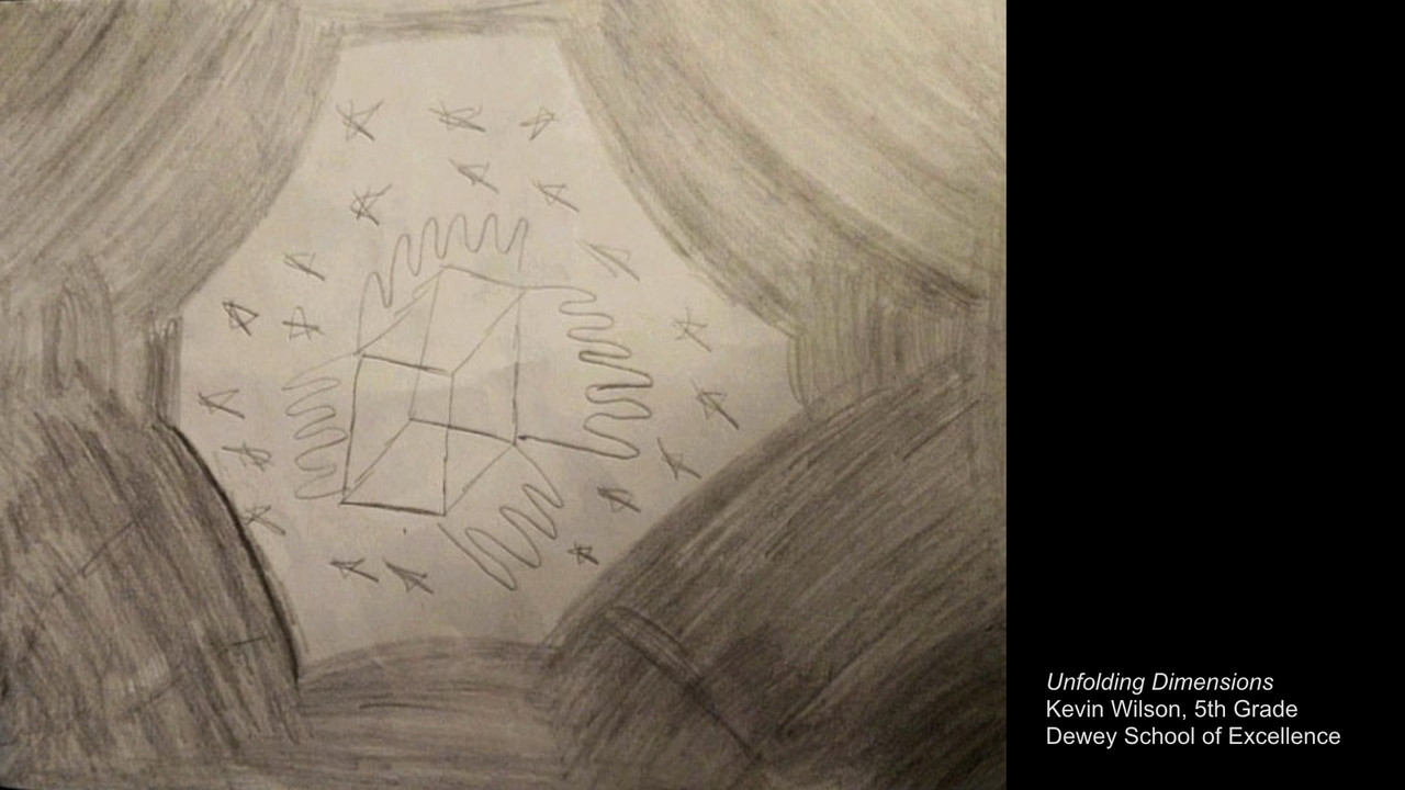 pencil drawing with a cube in the middle