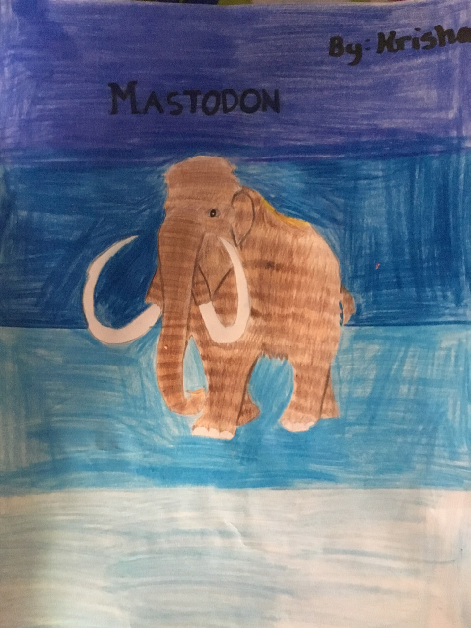 Drawing of Mastodon on colorful striped background