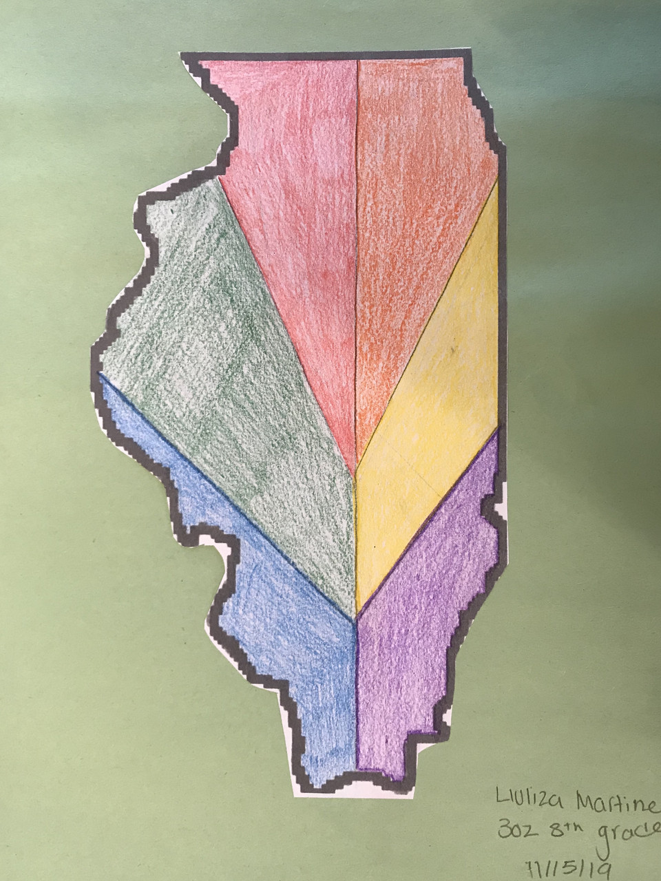 Outline of Illinois colored with rainbow colors.