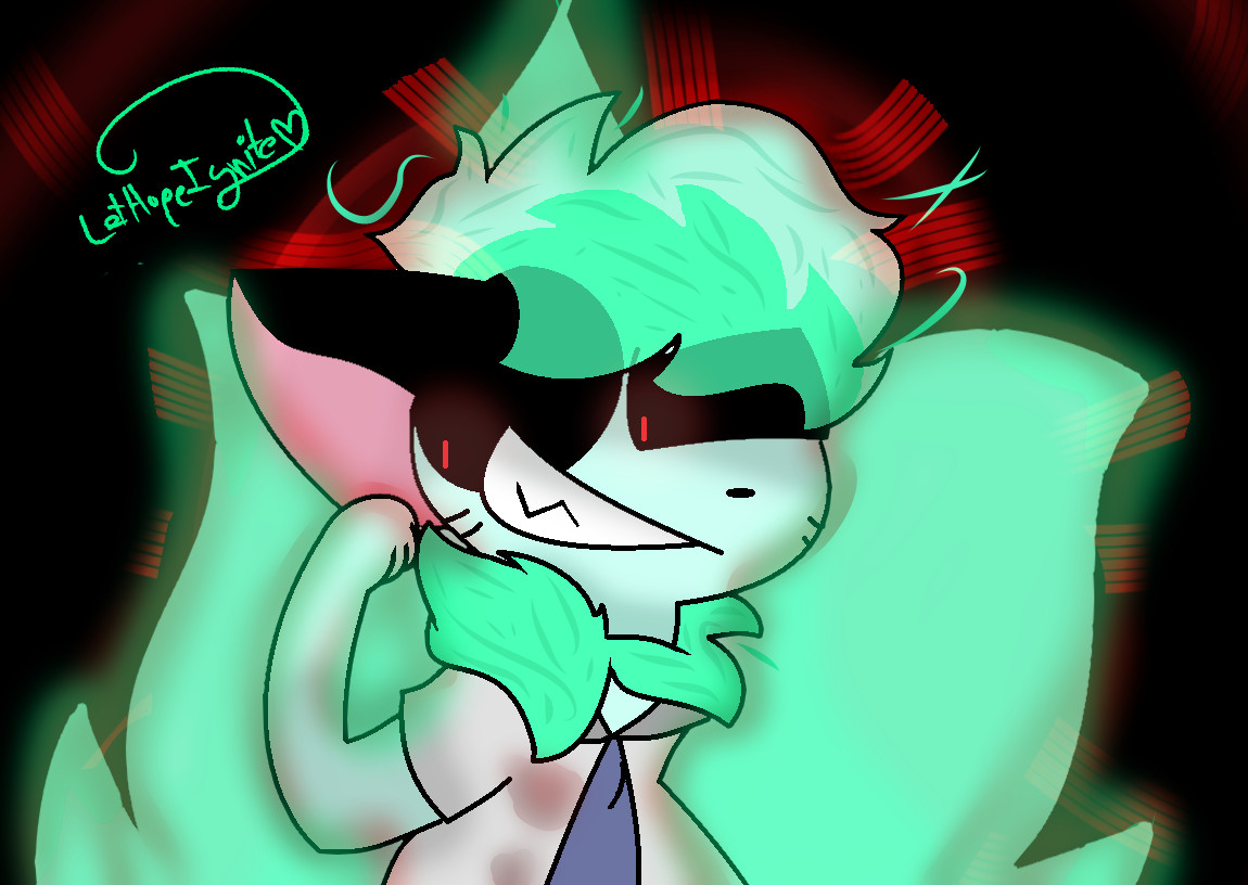 A digital drawing of an original character with mint green hair