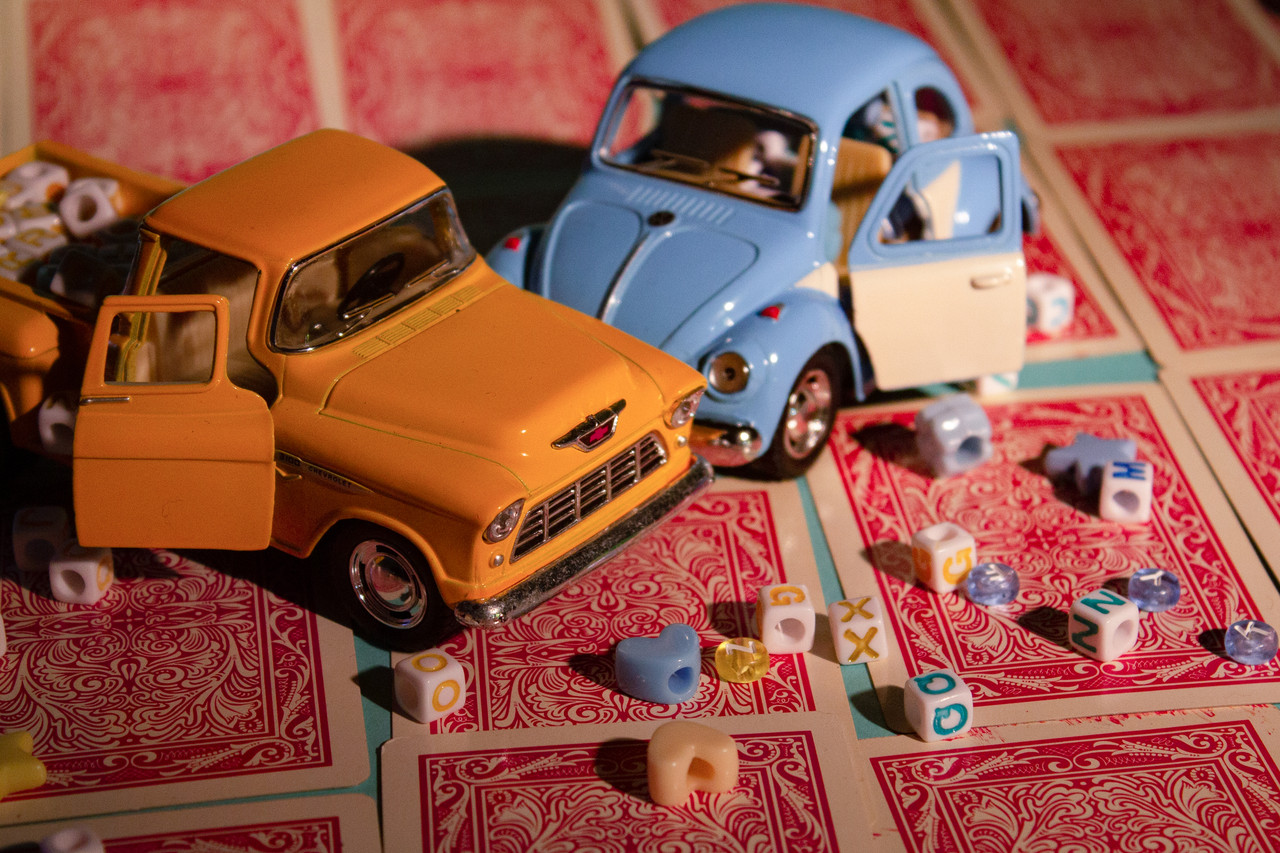 Photo of two miniature cars crashing