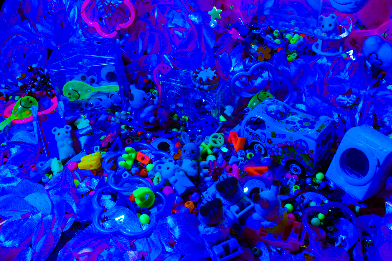 Surreal photo of neon objects, primarily blue