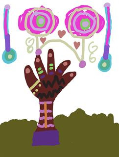 Abstract drawing of a hand reaching toward the sky