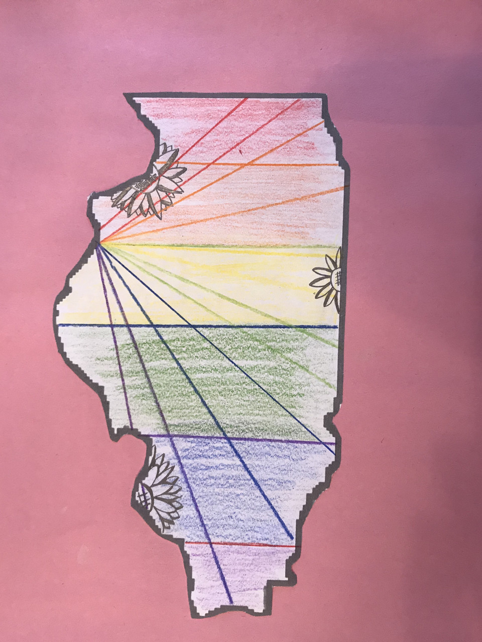Illinois colored in with rainbows and flowers