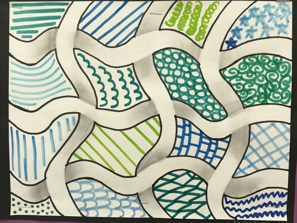 line drawing of patterns with shading to make them look dimensional