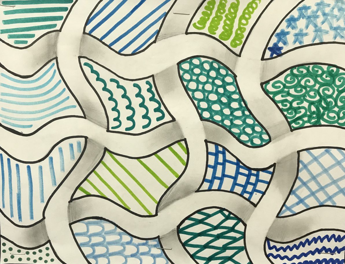 line drawing of patterns with shading to make them look dimensional