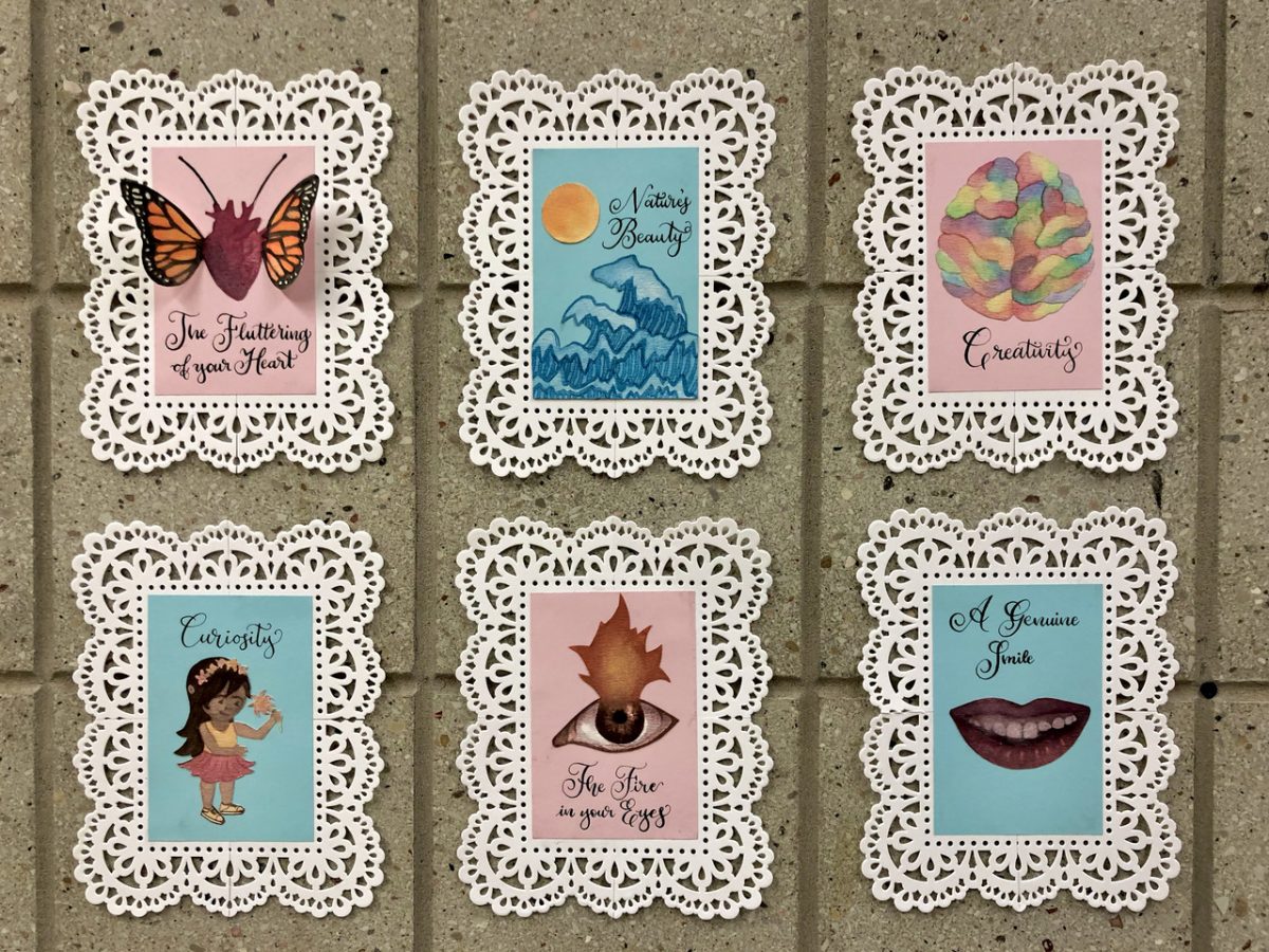 Six three dimensional artworks with typography on them