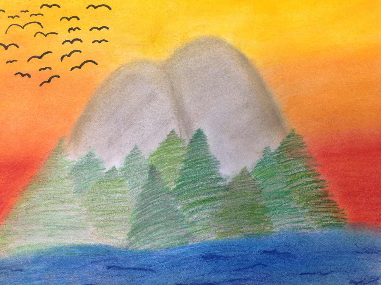 Illustration of mountain at sunset