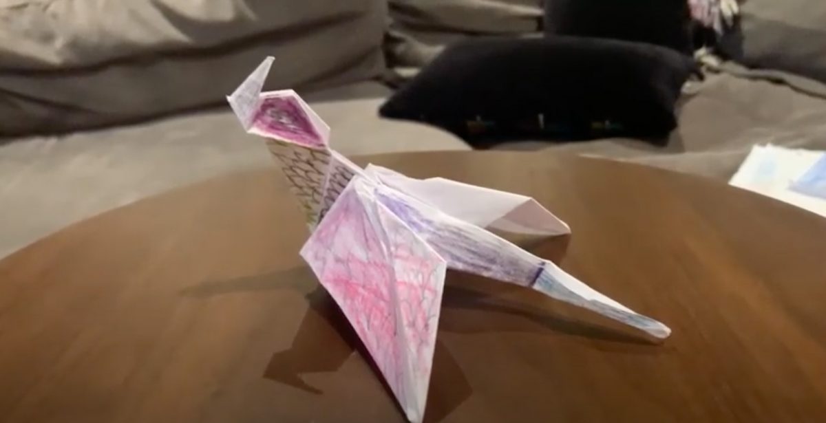 Origami paper crane, colorful