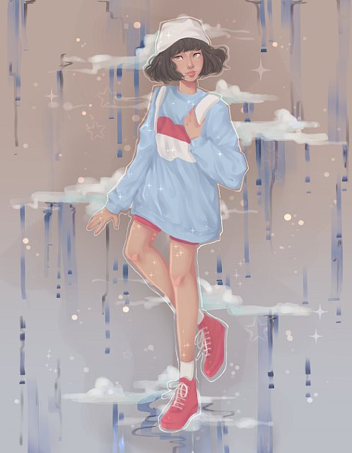 Graphic of a girl in the rain