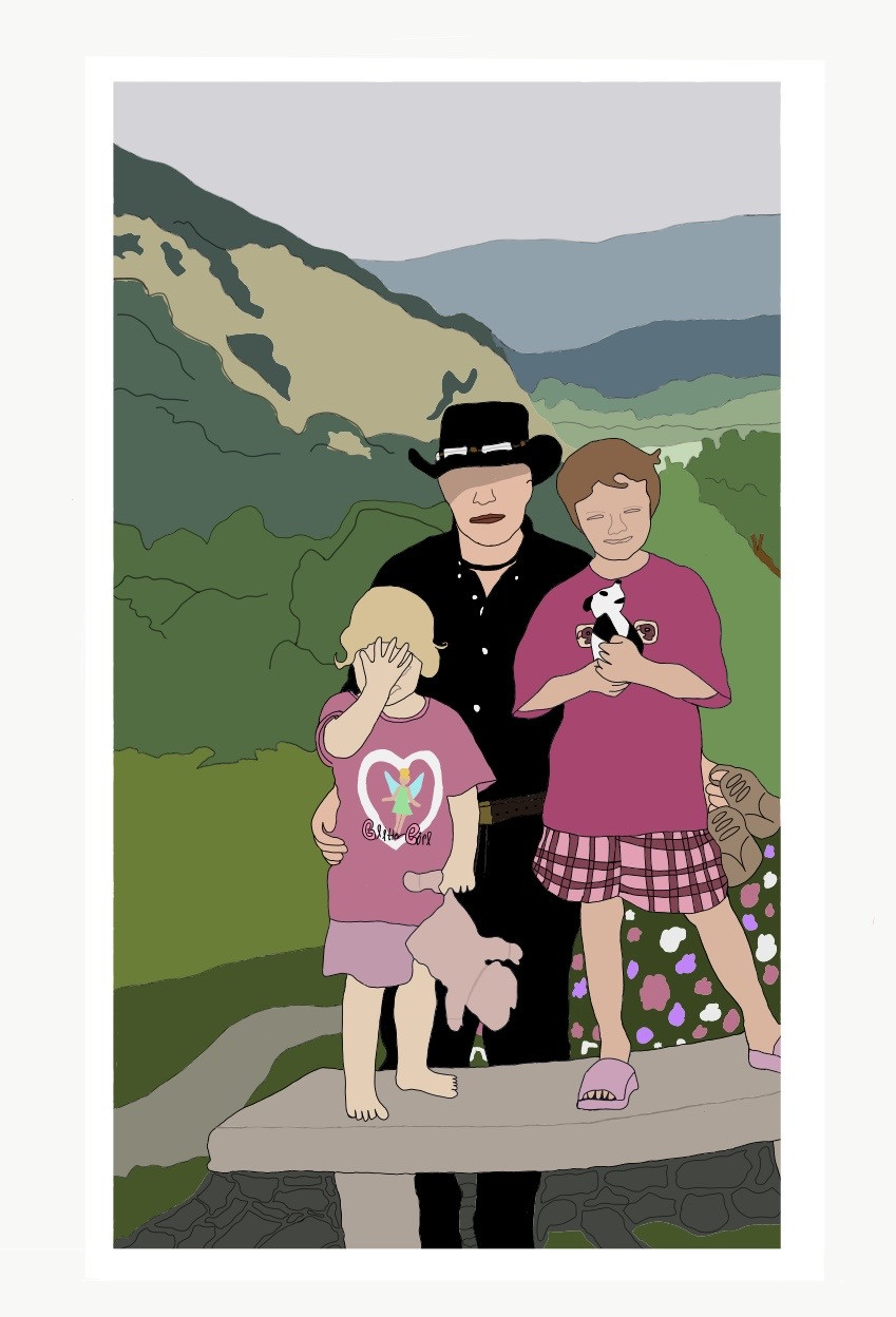 Graphic of a dad with two children