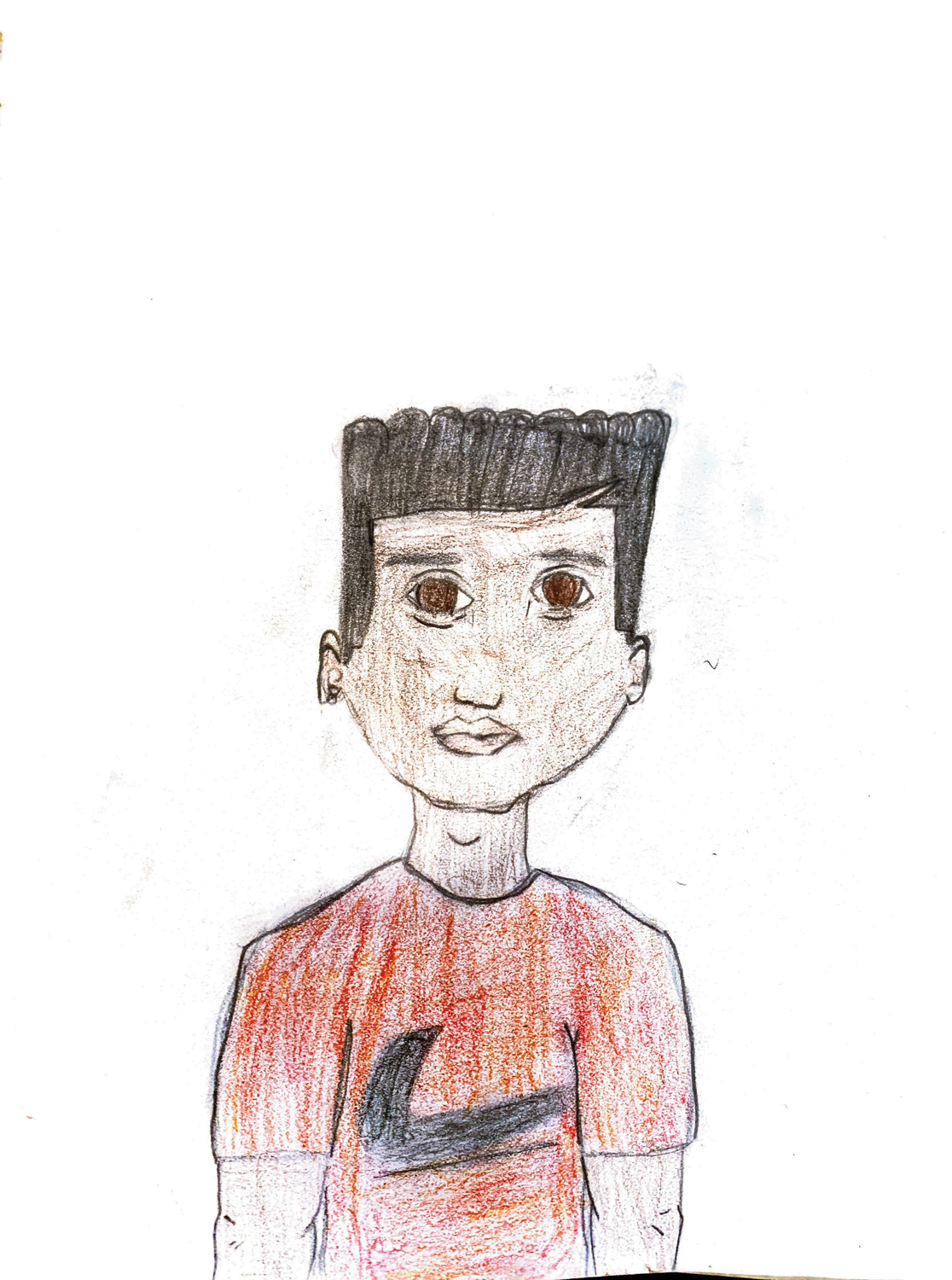Drawing of boy in red shirt