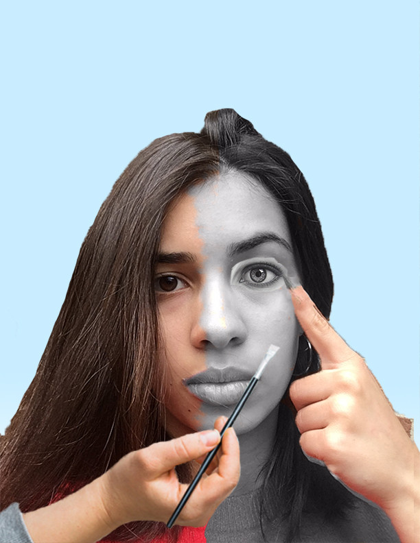 Photo of young woman with half of her face desaturated