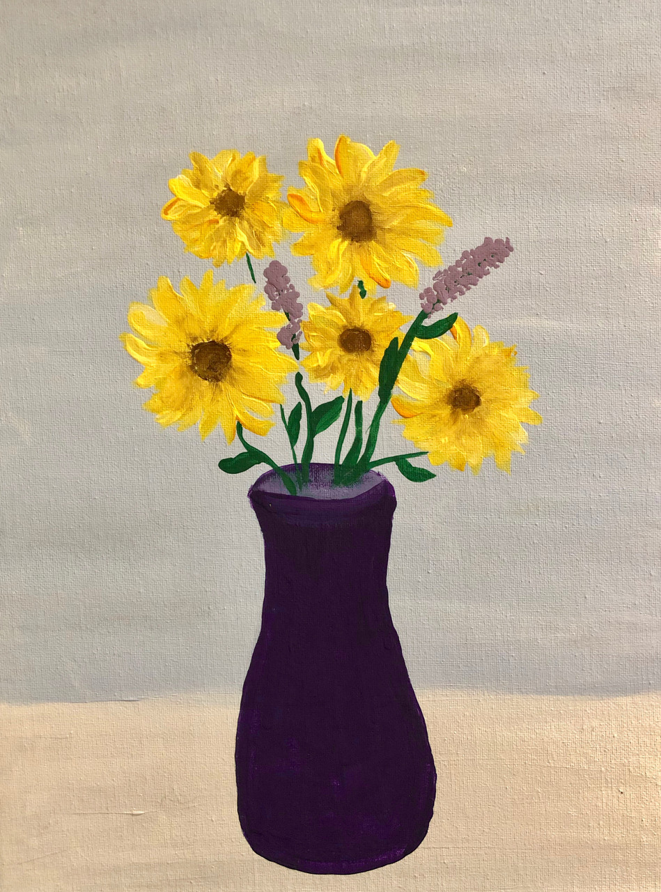 Painting of yellow flowers in a vase