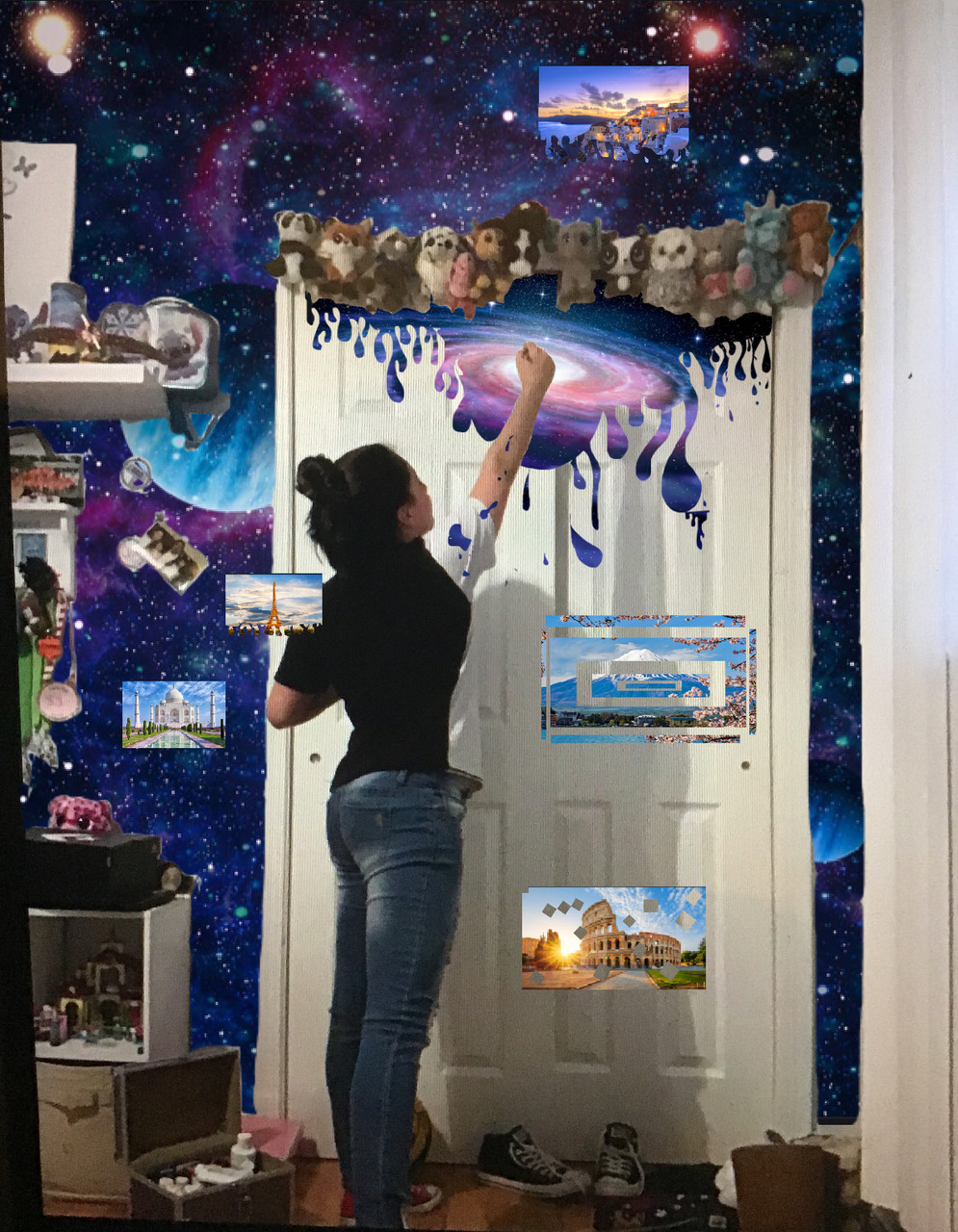 Photograph of girl painting outerspace