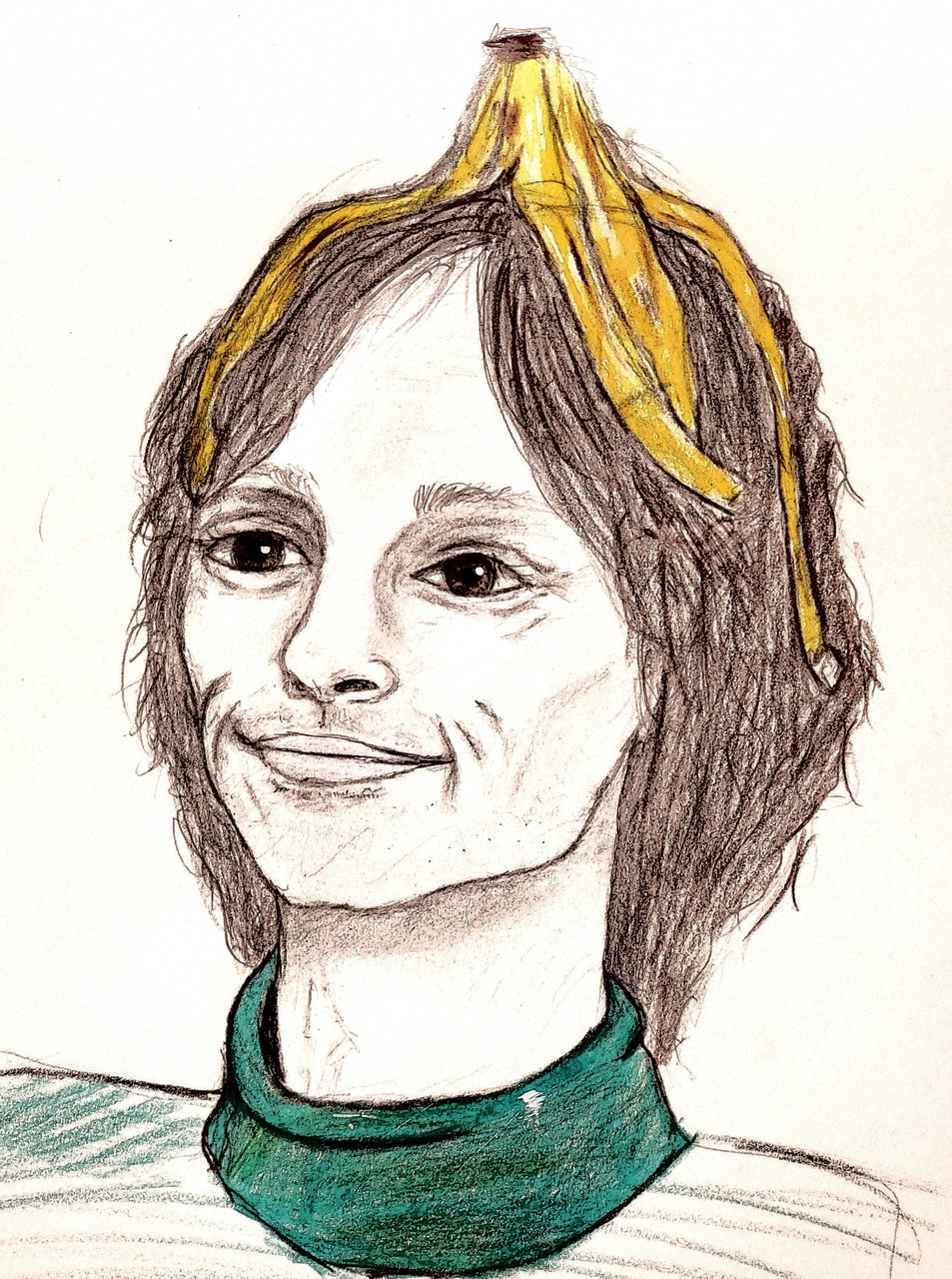 Drawing of person with a banana on their head