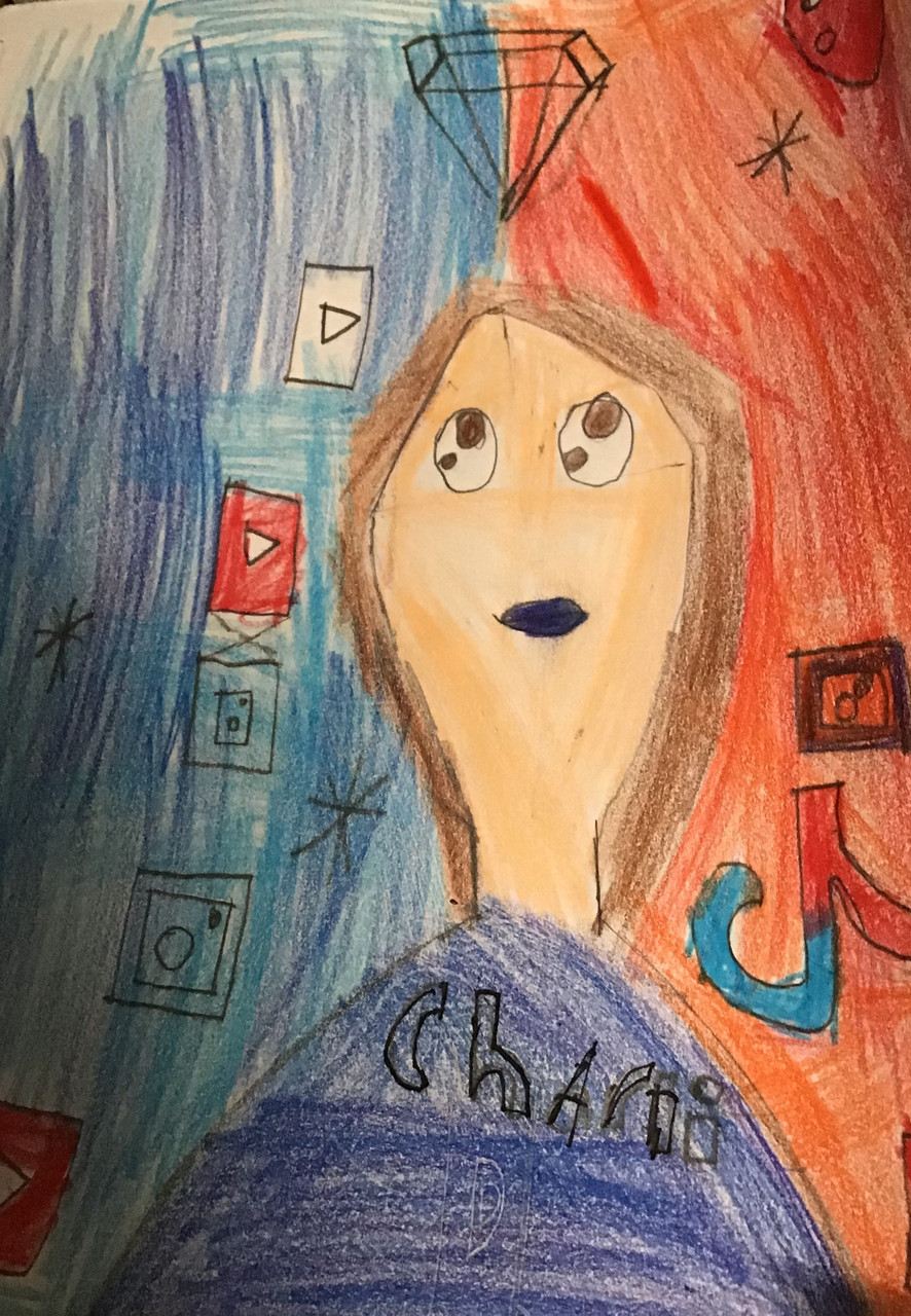 A portrait in front of a colorful background