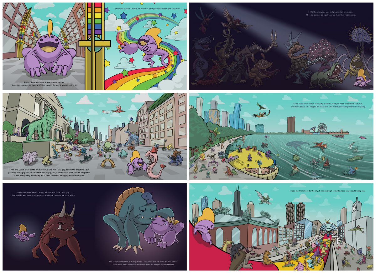 6-panel comic with fantastical creatures