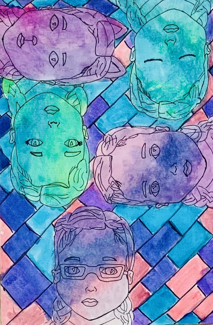 4 portraits blue and green