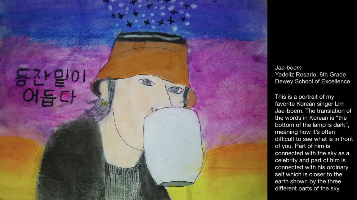 person drinking from a cup, rainbow background