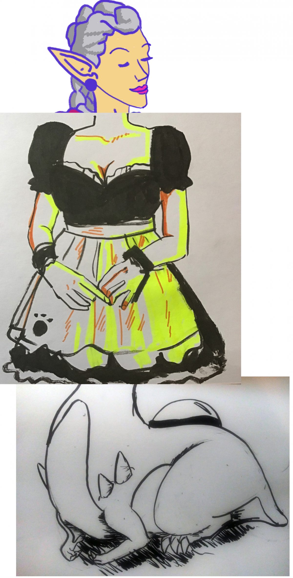 A 3 person collaborative drawing.