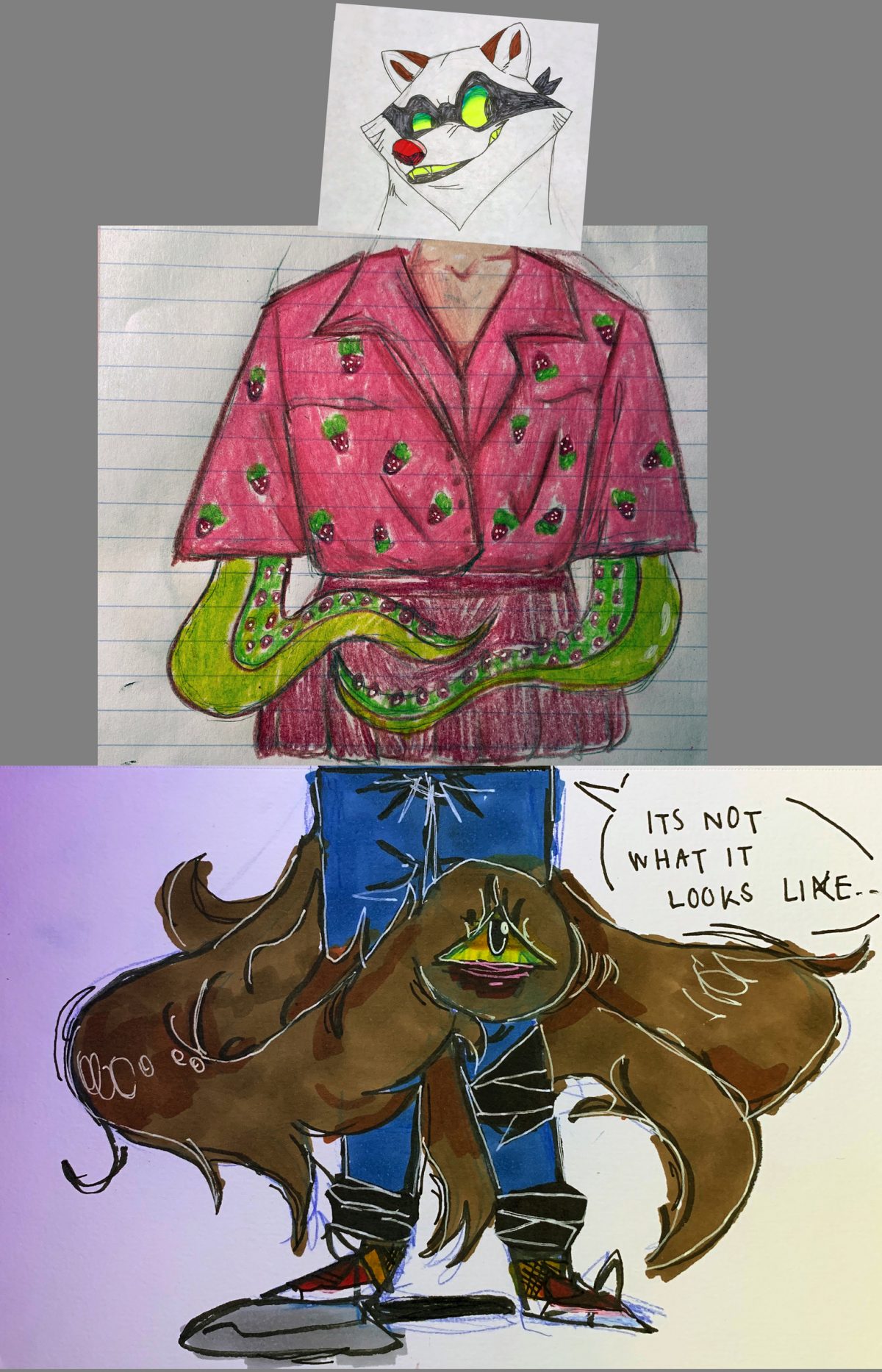 A 3 person collaborative drawing.